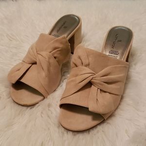 Worthington tan slip on block heel mules (9)
